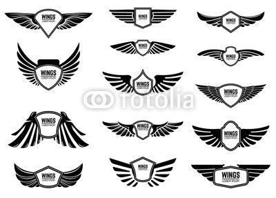 Winged Bird Logo - Set of blank emblems with wings. Design elements for emblem, sign