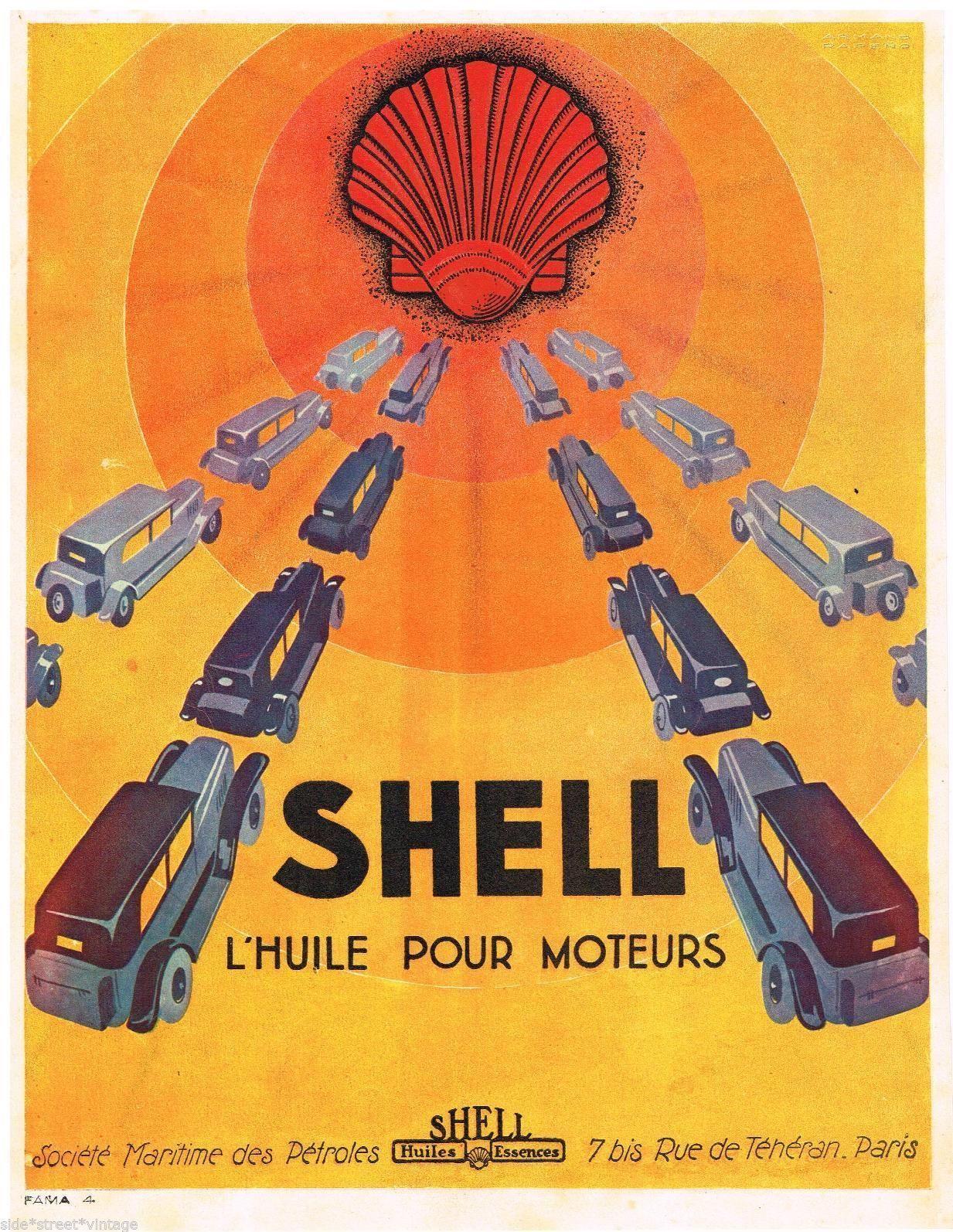 Old Shell Logo - Vintage Advertising RARE COLOUR EARLY SHELL OIL AD SHELL LOGO 1920's