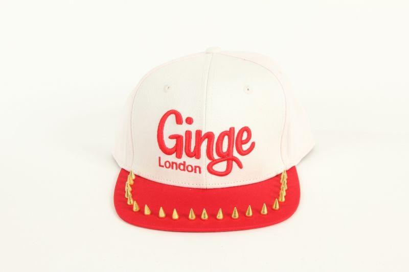 Red and White Peak Logo - Ginge London White with Red studded peak