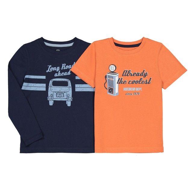 Blue Orange T-Shirts With Logo - Pack of 2 printed t-shirts, 3-12 years , navy blue + orange, La ...
