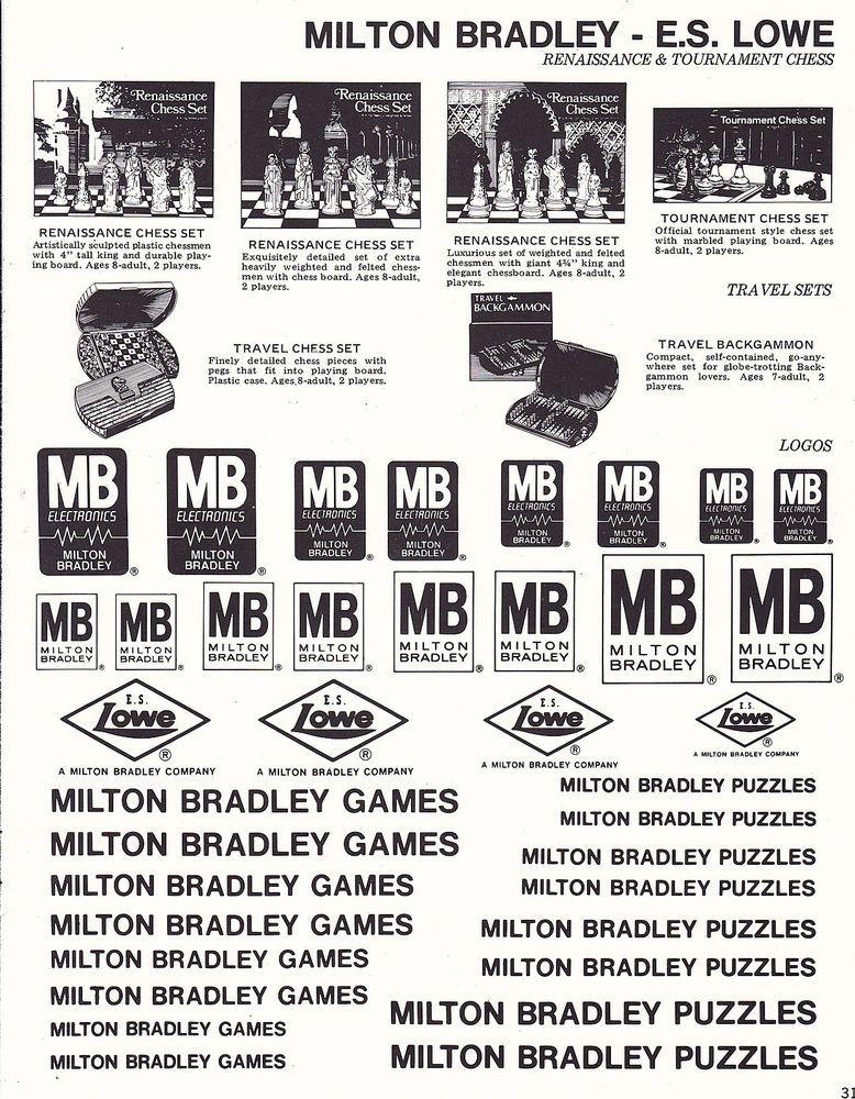 Milton Bradley Logo - VINTAGE AD SHEET #3558 - 1979 MILTON BRADLEY GAMES - LOGOS - CHESS ...
