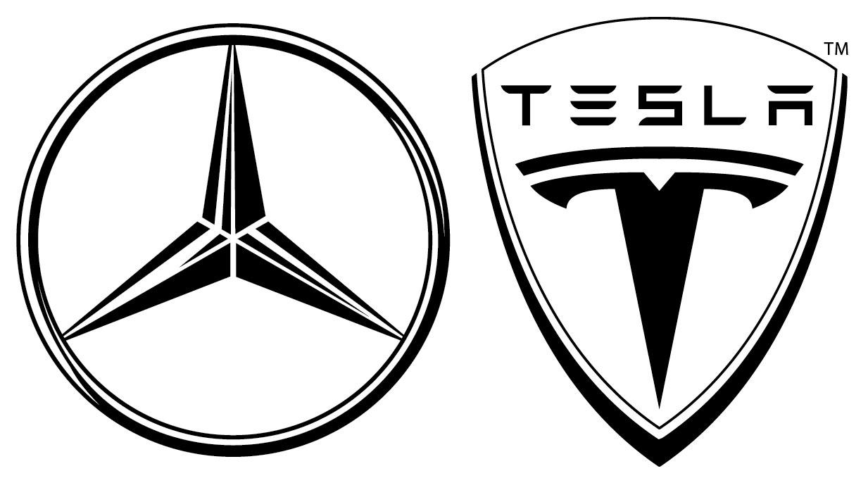 Black and White Car Logo - Mercedes + Tesla = B Class Electric Drive