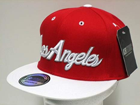 Red and White Peak Logo - KB Ethos Los Angeles LA Snapback Fitted Flat Peak Baseball Cap