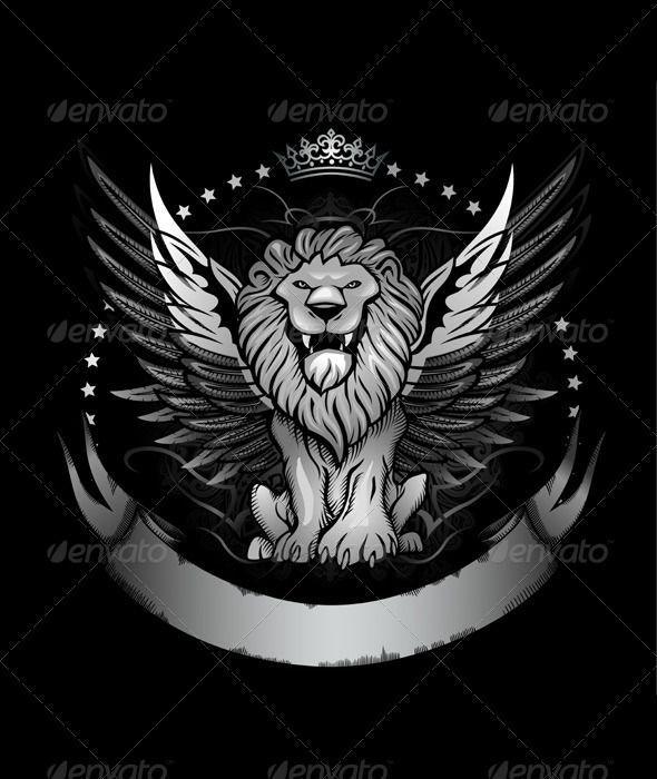 Lion with Wings Logo - Vectors. Lion, Tattoos, Black, white lion