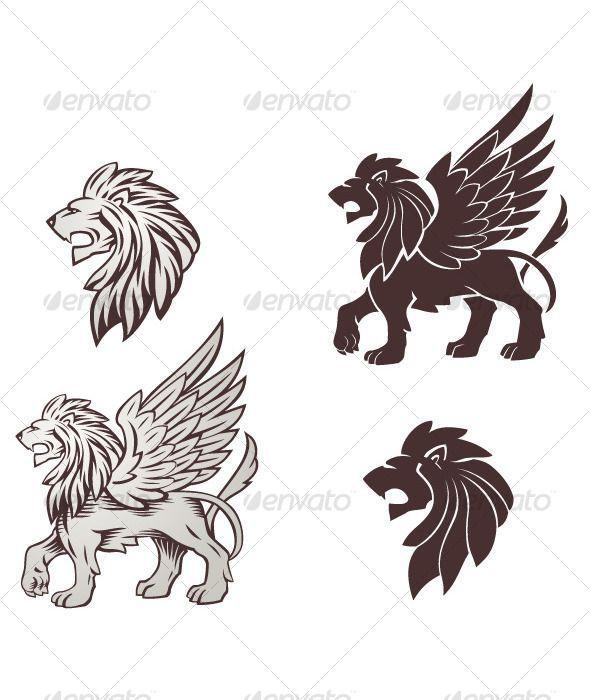 Lion with Wings Logo - Winged Lion Illustration #GraphicRiver Black and white lion with ...