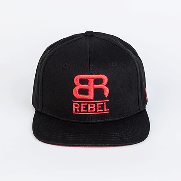 Red and White Peak Logo - Back Row Rebel Flat Peak Cap in Black & Red at Black White Denim