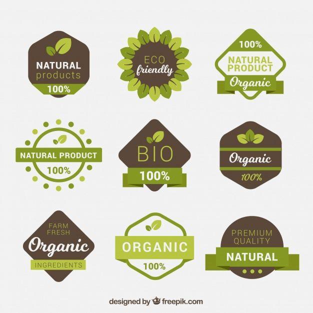 Brown and Green Logo - Pack of brown and green organic food labels Vector | Free Download