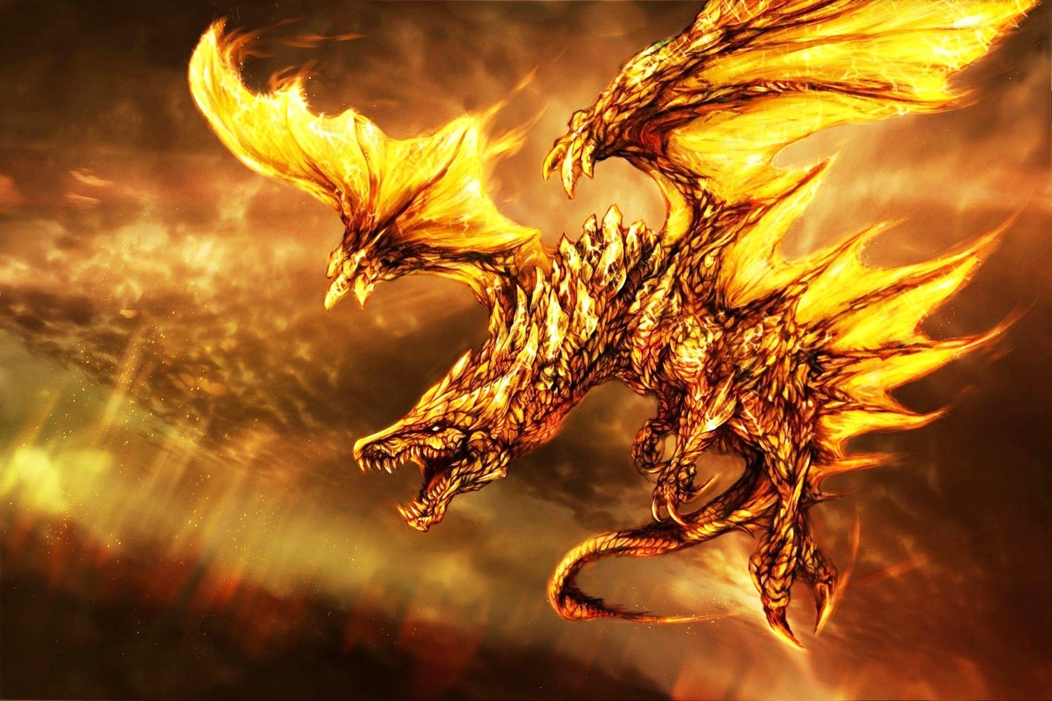 Cool Gold Dragon Logo - Cool gold dragon monster fantasy fire Modern Living room decoration