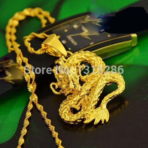 Cool Gold Dragon Logo - Free Shippping Cool Golden Dragon Pendant Necklace Chain Women Solid ...