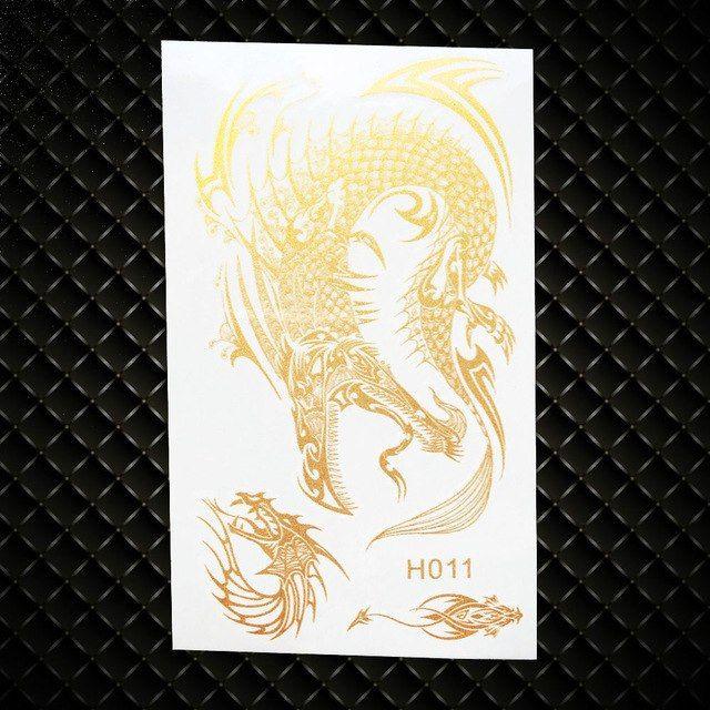 Cool Gold Dragon Logo - Cool Gold Dragon Waterproof TEmporary Metallic Tattoo Stickers Kids