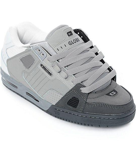 Gray and White Globe Logo - Globe Sabre Dark Grey, Grey & White Skate Shoes | Zumiez