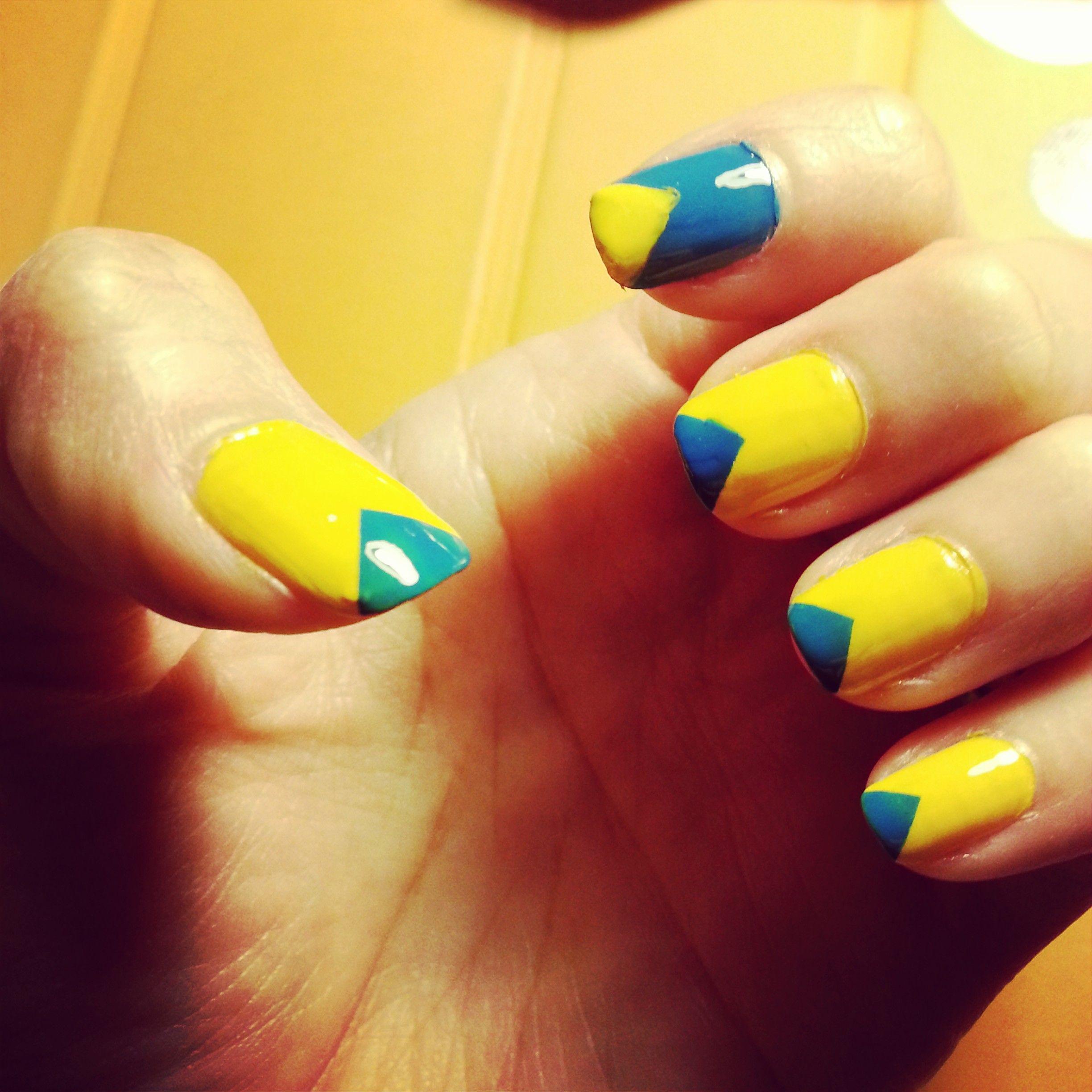 Blue and Yellow Triangle Logo - Simple Blue & Yellow Triangle Nail Art Tutorial. munkie VS the world