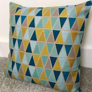 Blue and Yellow Triangle Logo - Teal Blue Mustard Yellow Triangles Geometric Cushion Cover 60cm 24 X ...