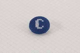 Blue C Logo - Cross Stitch Alphabet Button, White on Blue, C, 25mm
