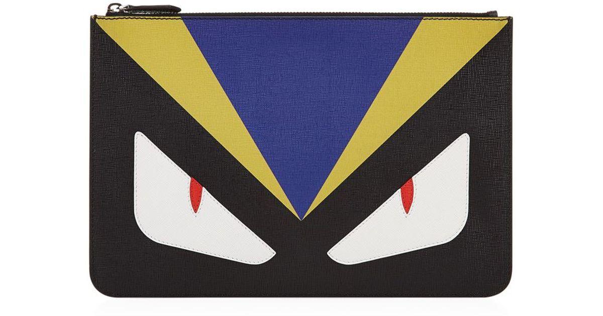 Fendi Monster Logo - Fendi Monster Eyes Leather Pouch for Men