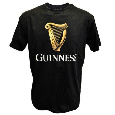 Gold Harp Logo - Black Guinness Classic T-Shirt With An Irish Gold Harp Design