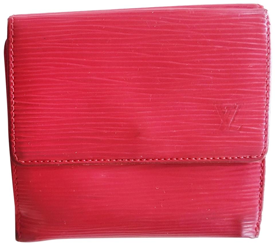 Red LV Logo - Louis Vuitton Red Lv Logo Epi Leather Tri Fold Wallet