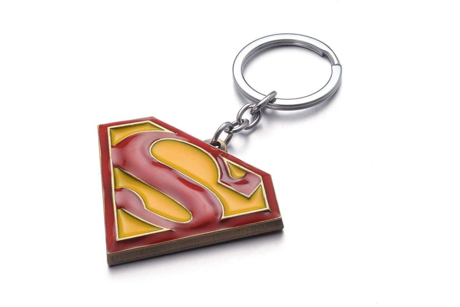 Yellow Superman Logo - LOOMEN Red and Yellow Superman Symbol Keychain: Clothing