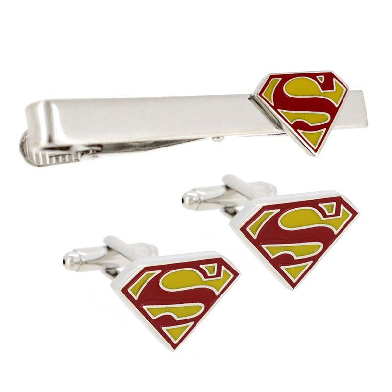 Yellow Superman Logo - Red & Yellow Superman Logo Cufflinks And Tie Clip Set