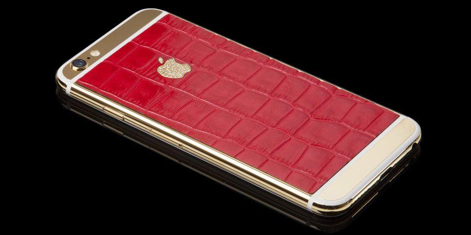 Gold iPhone Logo - Gold iPhone 6s Crocodile Embossed Leather & Swarovski Style Crystal