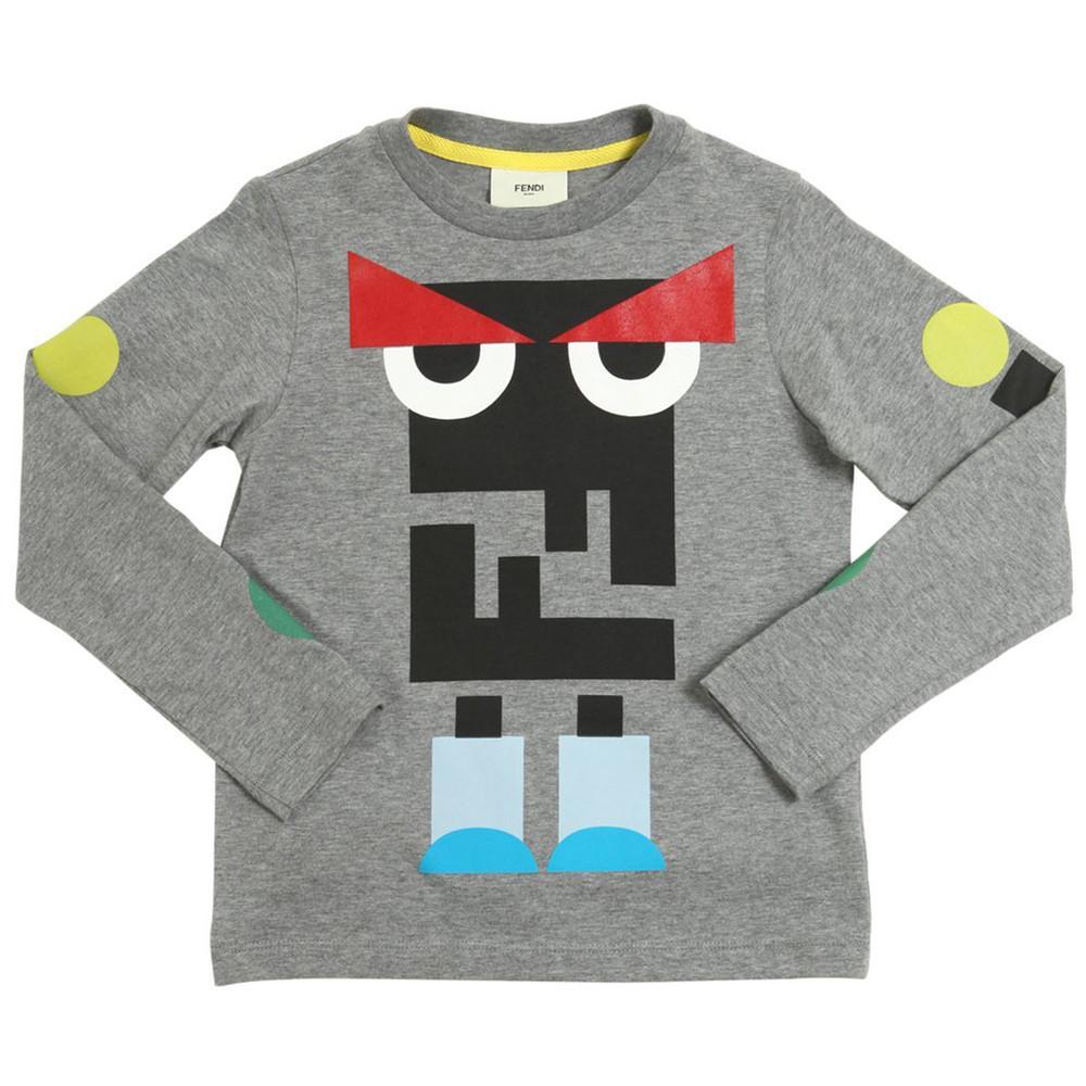 Colorful Monster Logo - Fendi Boys Grey 'Monster' Logo Printed T-shirt – Petit New York