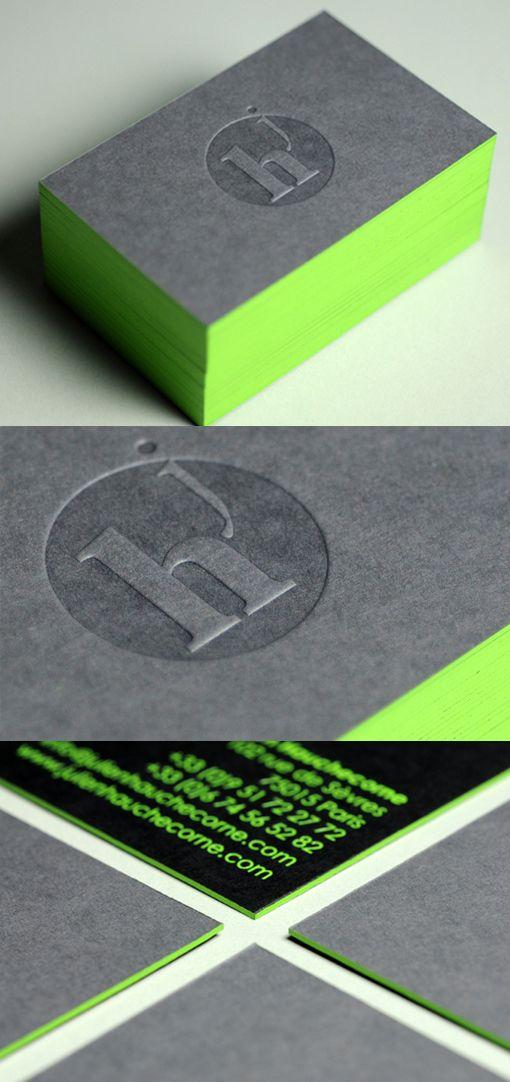 Neon Green and Black Logo - Eye Catching Black Letterpress Business Card With Neon Green Edge
