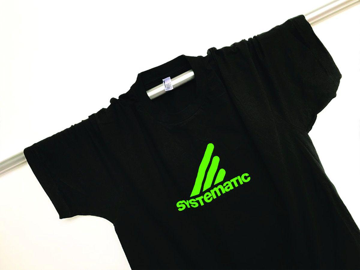 Neon Green and Black Logo - Black Systematic Cotton Tee, Neon Green Print