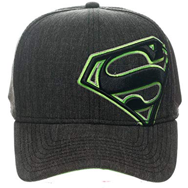 Neon Green and Black Logo - Bioworld Superman Neon Green Logo Black Flex FIT Fitted HAT CAP