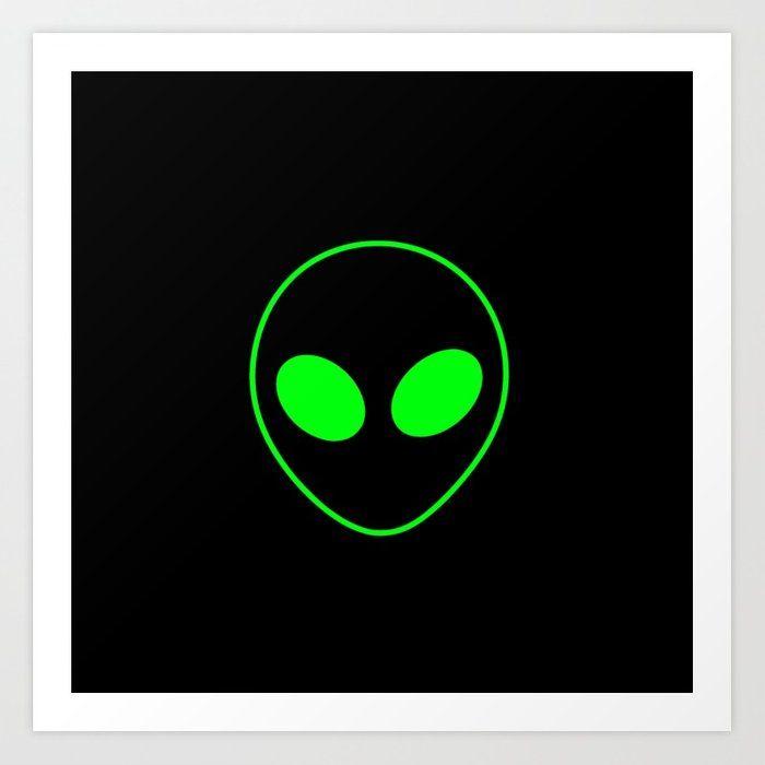 Neon Green and Black Logo - Bright Neon Green Alien Head on Black Art Print by podartist | Society6