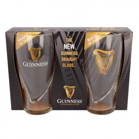 Gold Harp Logo - Guinness Logo Two Pack Pint Glass Set With Embossed Gold Harp