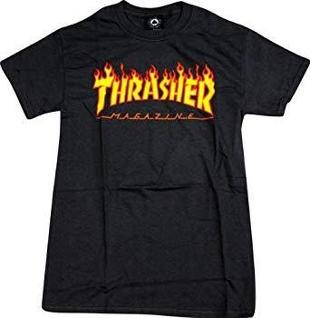 Xx Flame Logo - Amazon.com: Thrasher Flame T-Shirt [XX-Large] Black: Clothing
