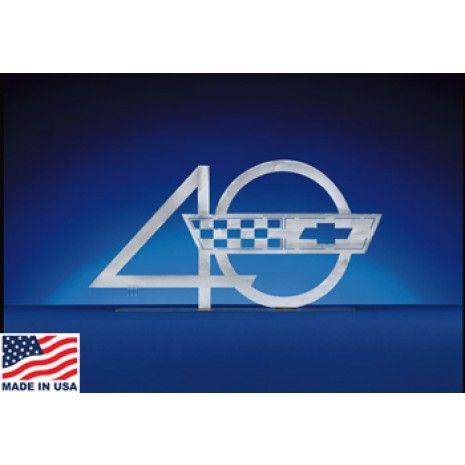 Blue Corvette Logo - 40th Anniversary Corvette Emblem Metal Sculpture | The Corvette Store