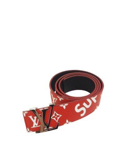 Red LV Logo - LOUIS VUITTON x Supreme Belt San Tulle LV Logo 40MM Leather Red