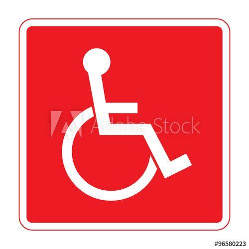 Red Square White Circle Logo - Disabled sign. Handicapped person icon in a red square isolated