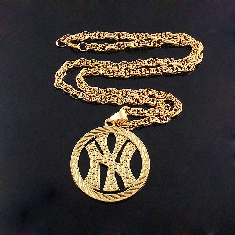 Gold NY Logo - New 2016 NY Logo Round Pendant Necklaces Fashion Hip Hop City Boy ...