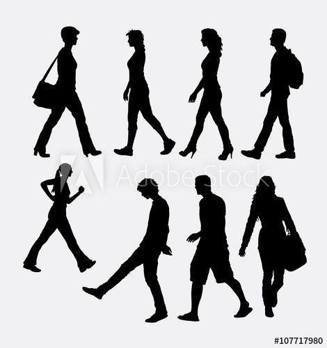 Walking Person Logo - People male and female walking silhouette. Good use foe symbol, logo