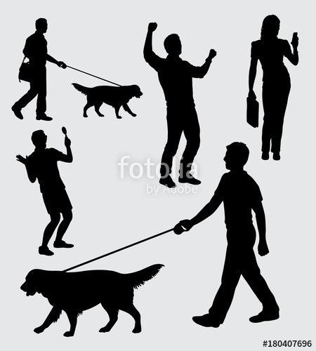 Walking Person Logo - Walking with dog, male and female action silhouette. good use for ...