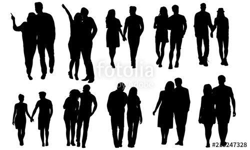 Walking Person Logo - Couple Walking Silhouette. Evening Walk Vector. Healthy Lifestyle
