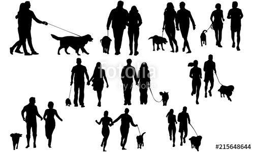 Walking Person Logo - Couples with Dog Silhouette. Dog Walking Vector. Exercise with Dog
