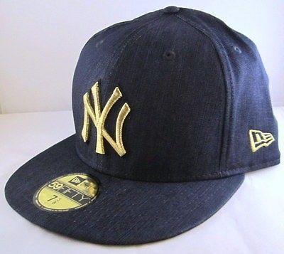 Gold NY Logo - New Era NY Yankees Navy Blue Denim Gold Logo 5950 Flat Bill 7 1/2 ...