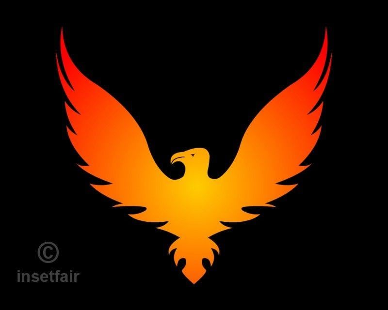 Orange and Black Bird Logo - Phoenix bird with fire logo on black background