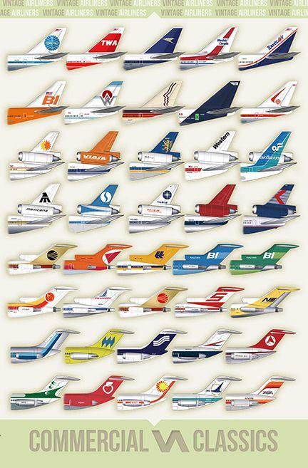 Airline Tail Logo - This awesome poster shows the tails of 40 Airliners from the past ...