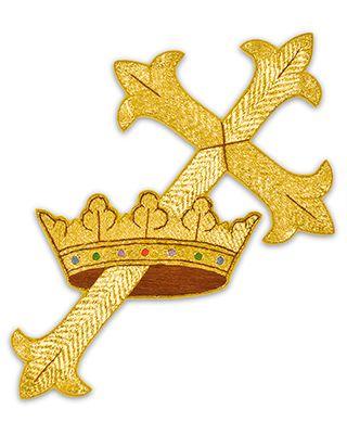 Gold Cross with Crown Logo - CM Almy. Gold Metallic Cross and Crown Applique 815