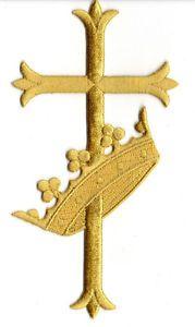 Gold Cross with Crown Logo - Latin Fleur Cross W Crown Liturgical Vestment Embroidered Iron On