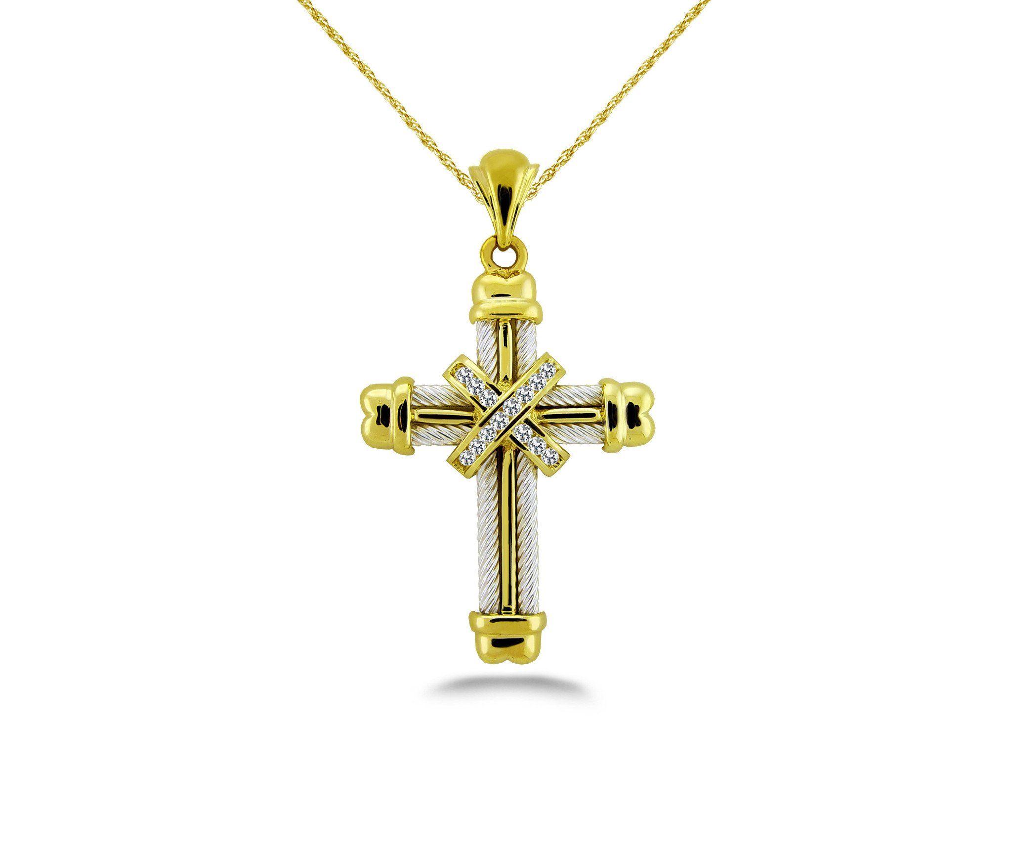 Gold Cross with Crown Logo - Gold Cross Diamond Pendant