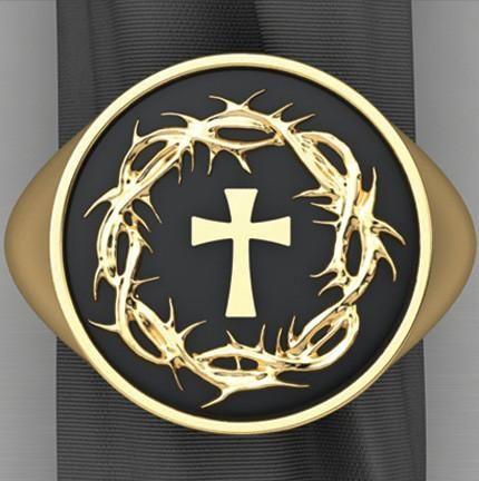 Gold Cross with Crown Logo - Crown of Thorns & Cross Ring (14K Gold)