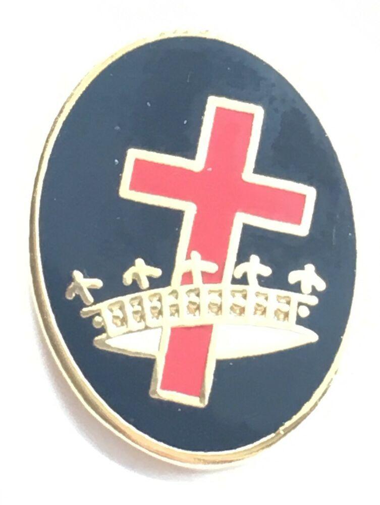 Gold Cross with Crown Logo - Masonic Knights Templar Cross & Crown Oval Gold Plated Enamel Lapel