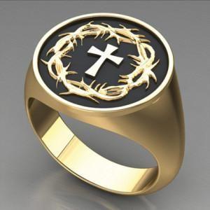 Gold Cross with Crown Logo - Crown of Thorns & Cross Ring (14K Gold)