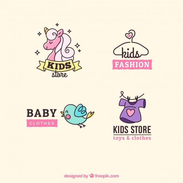 Cute Logo - Pack of four cute kids logos Vector | Free Download