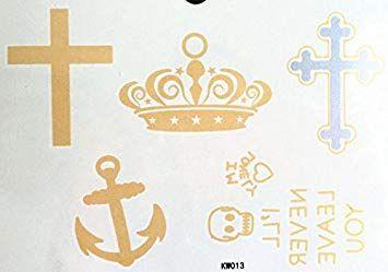 Gold Cross with Crown Logo - Look like real body art tattoo size 5.91